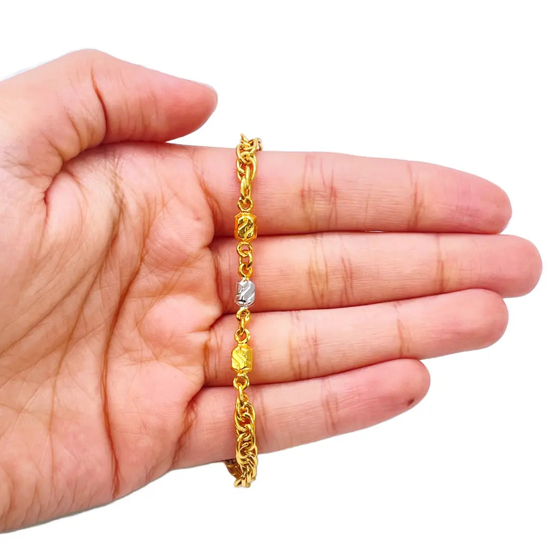 22ct Yellow Gold Fancy Two-Tone Chain Link Bracelet 8 inches 4.6mm Width 