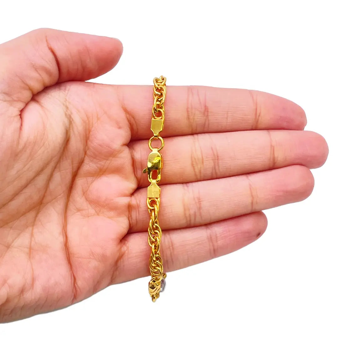 22ct Yellow Gold Fancy Two-Tone Chain Link Bracelet 8 inches 4.6mm Width 
