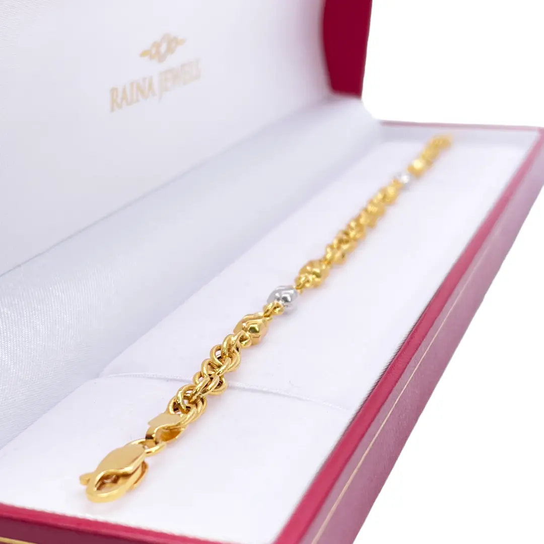 22ct Yellow Gold Fancy Two-Tone Chain Link Bracelet 8 inches 4.6mm Width 