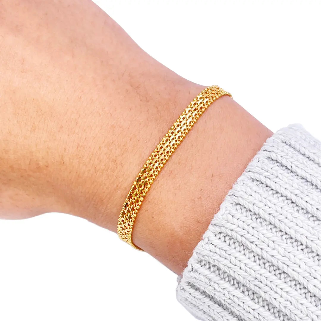 22ct Yellow Gold Flat Braided Twisted Bracelet 7 Inches 5mm width 