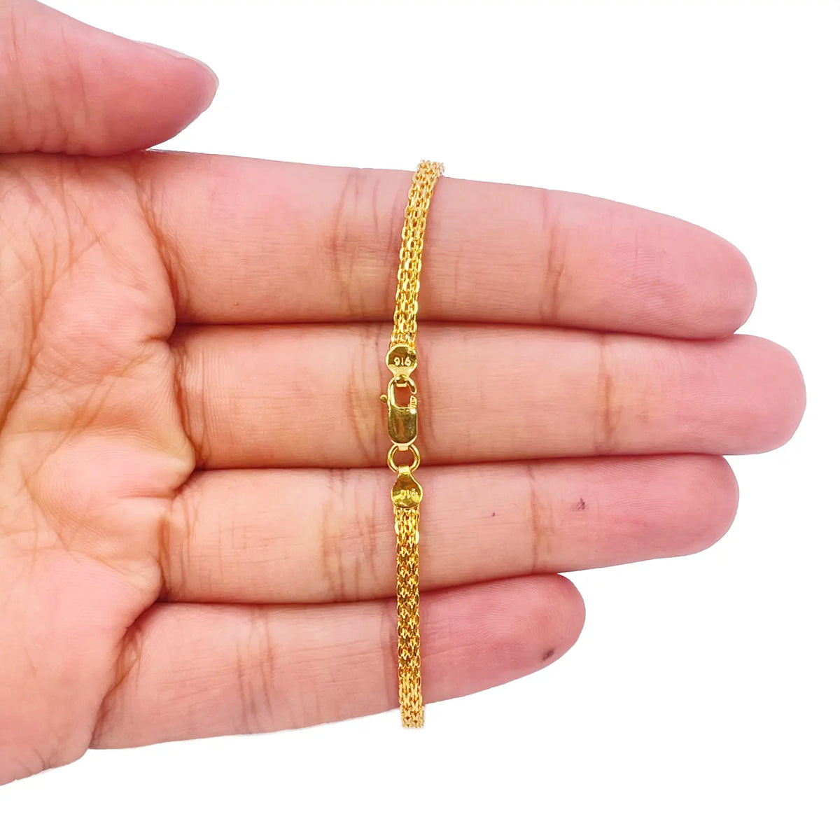 22ct Yellow Gold Flat High Polished Chain Bracelet 7'' inches 2.4mm Wide 