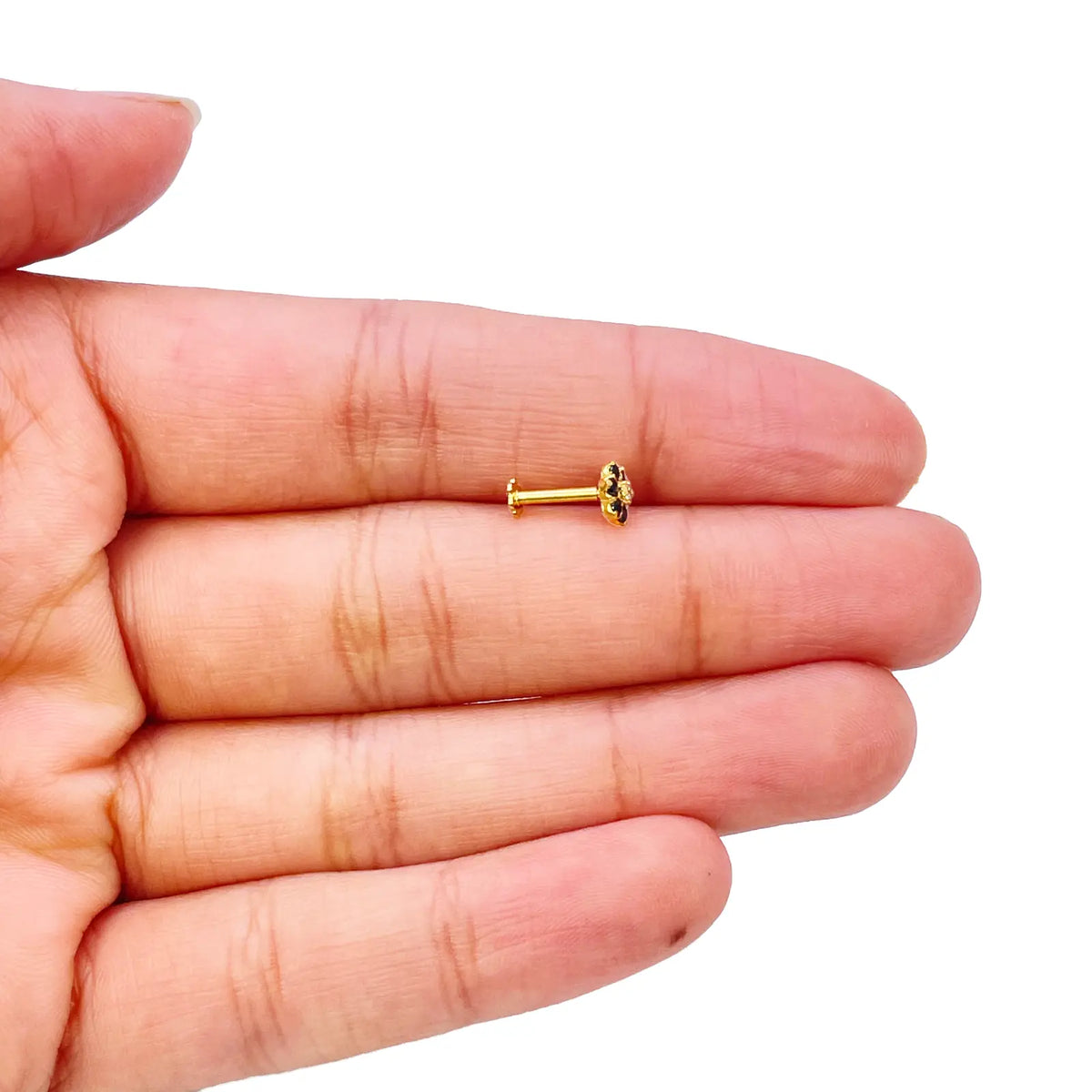 22ct Yellow Gold Floral Black Cubic Zirconia Stone Nose Pin/Stud 5mm Width 