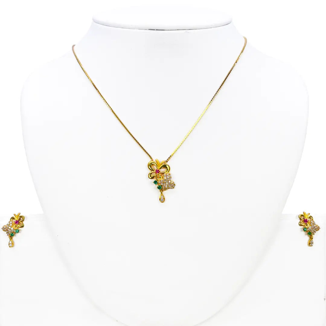 22ct Yellow Gold Floral Butterfly Necklace and Earrings Set 18.5 inches 