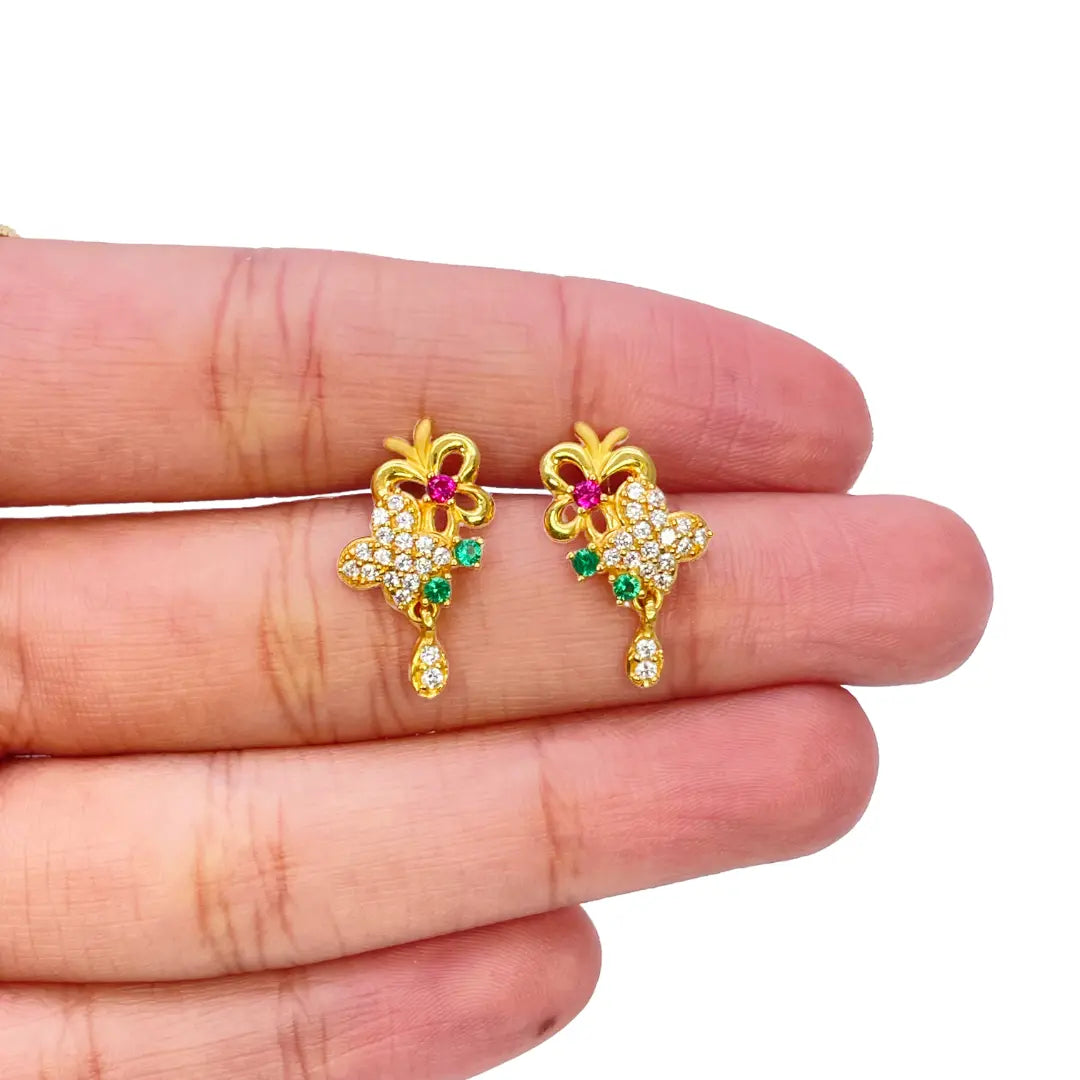 22ct Yellow Gold Floral Butterfly Necklace and Earrings Set 18.5 inches 