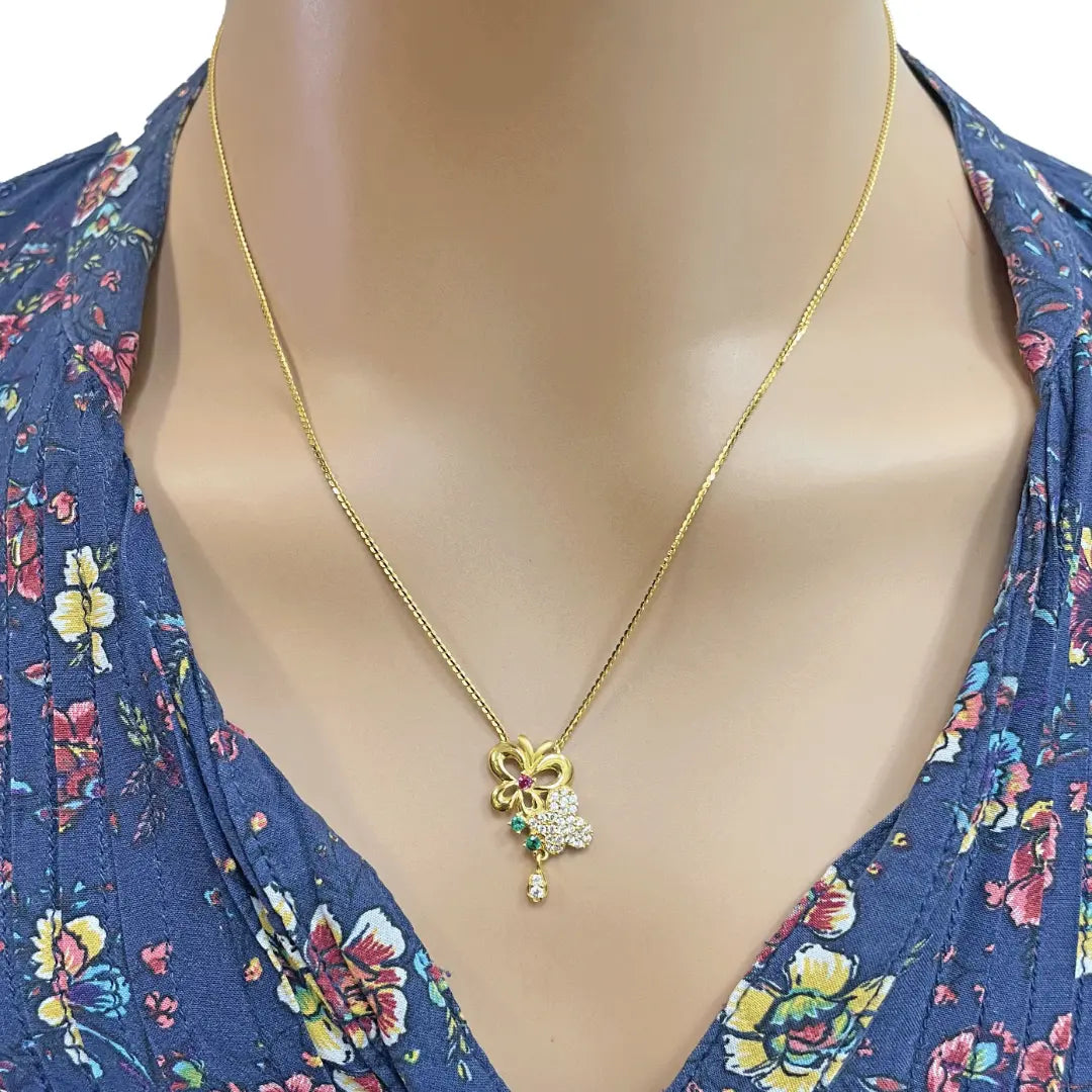 22ct Yellow Gold Floral Butterfly Necklace and Earrings Set 18.5 inches 
