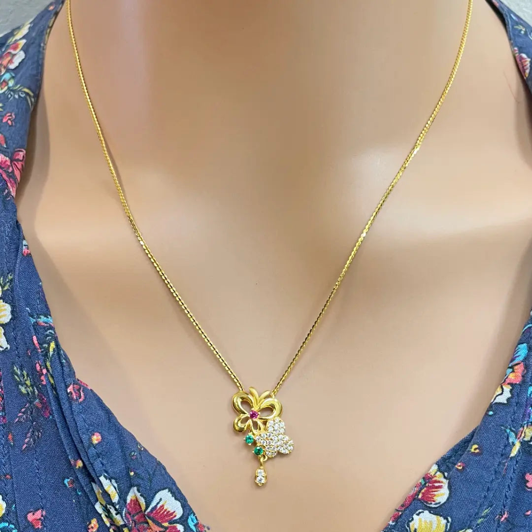 22ct Yellow Gold Floral Butterfly Necklace and Earrings Set 18.5 inches 