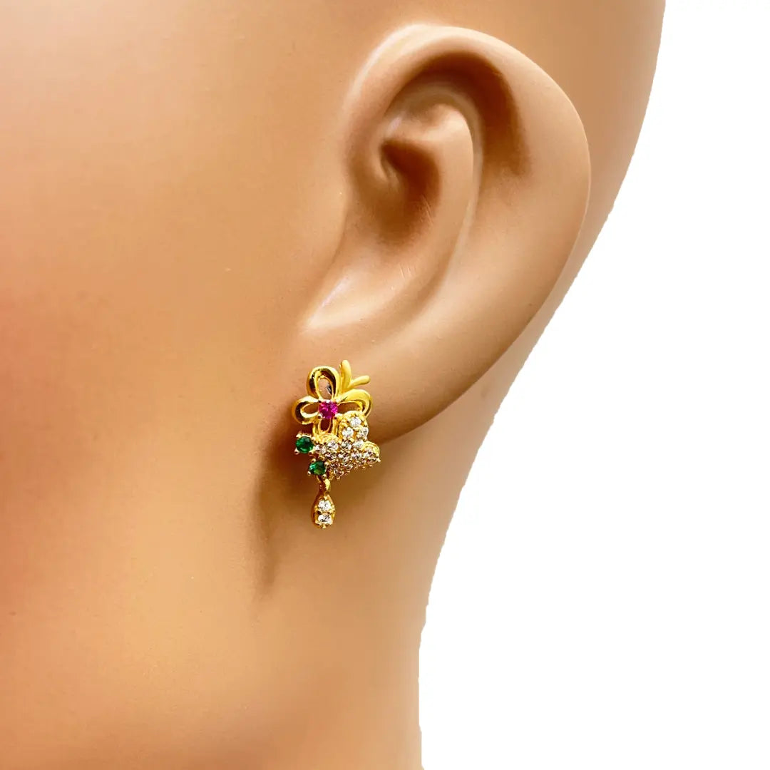 22ct Yellow Gold Floral Butterfly Necklace and Earrings Set 18.5 inches 