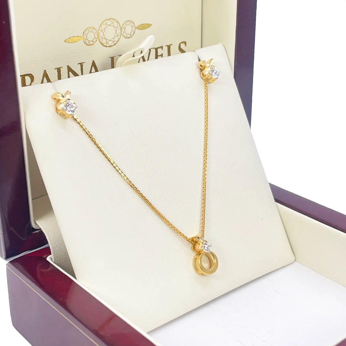 22ct Yellow Gold Floral Design 16.5 inch Necklace & Matching Stud Earrings Set 