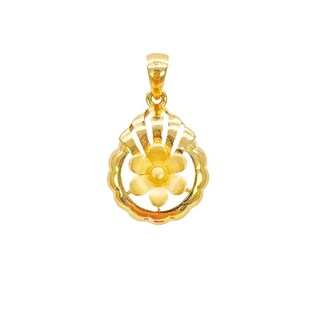 22ct Yellow Gold Floral Open Circle Scallop Pendant & Earring Set  Jewellery Set
