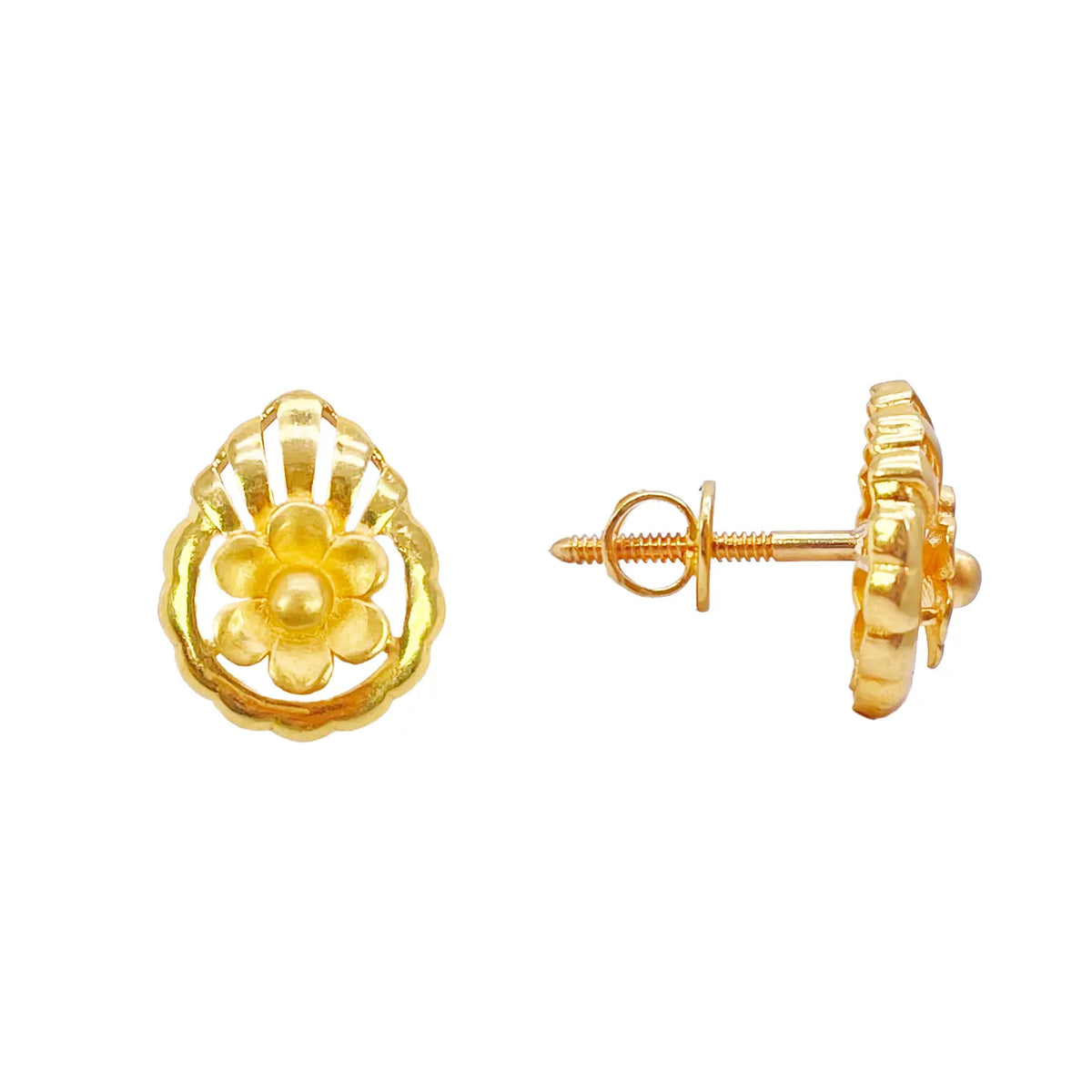 22ct Yellow Gold Floral Open Circle Scallop Pendant & Earring Set  Jewellery Set