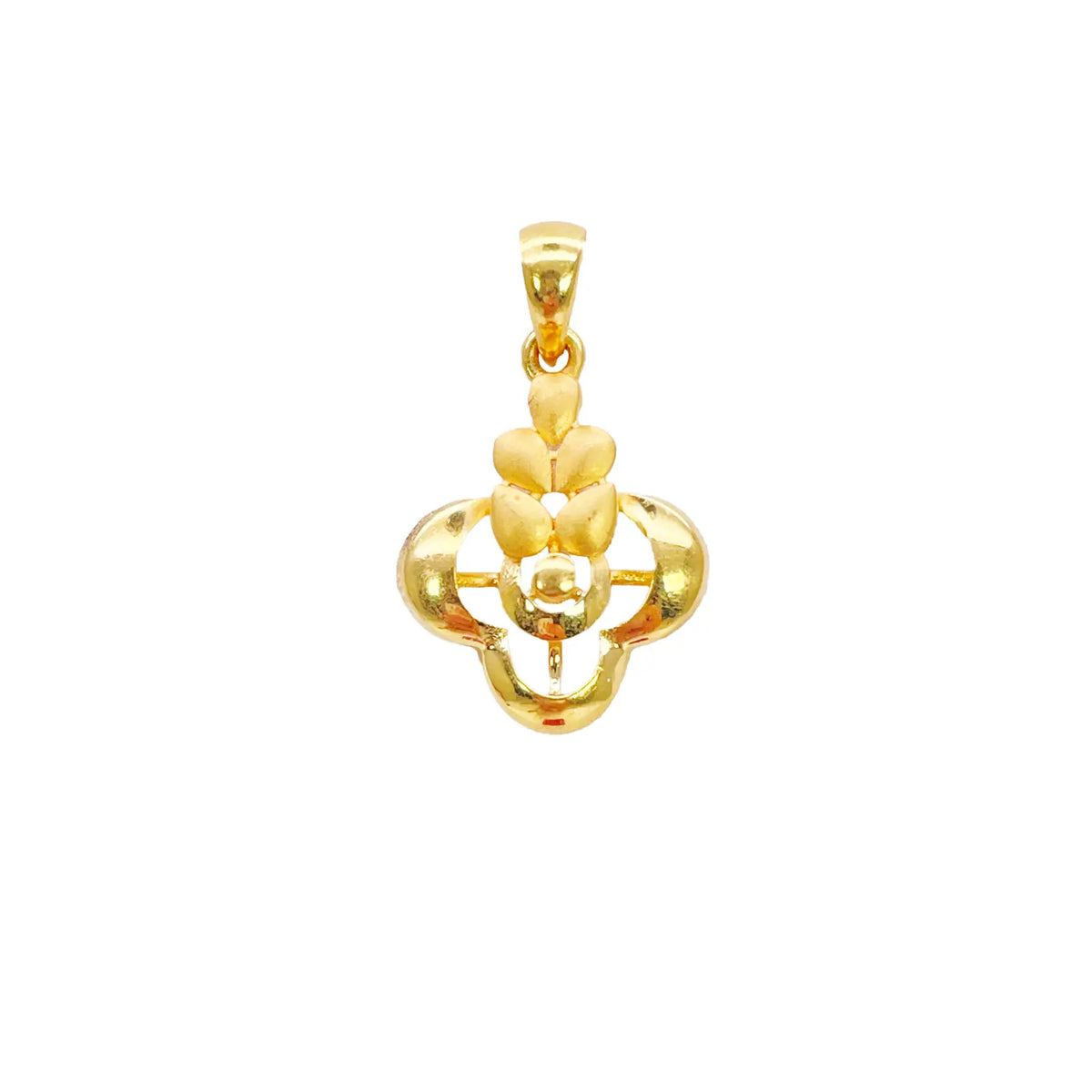 22ct Yellow Gold Floral Pendant & Stud Earring Set High Polish & Matt Finish  Gold Necklace