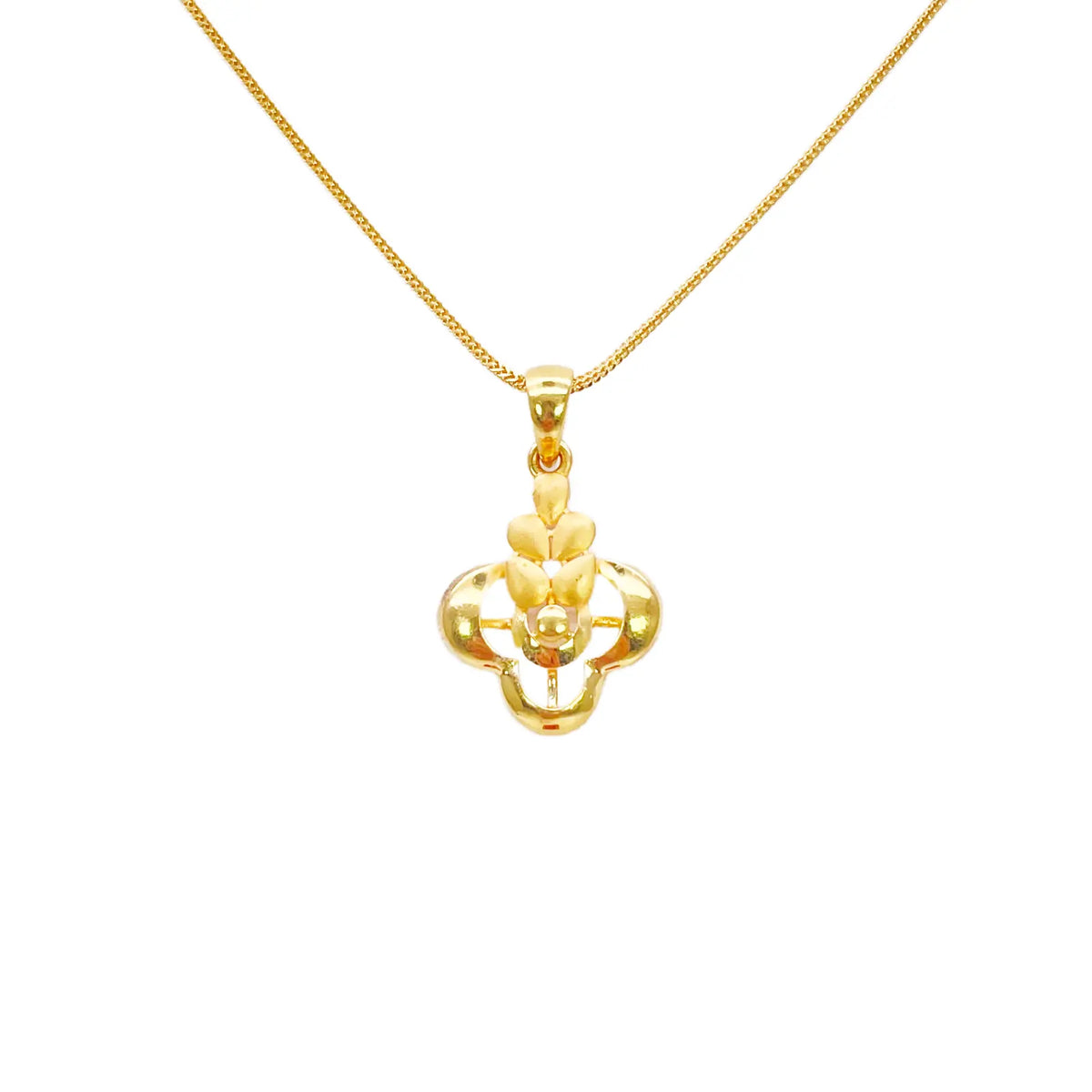 22ct Yellow Gold Floral Pendant & Stud Earring Set High Polish & Matt Finish  Gold Necklace