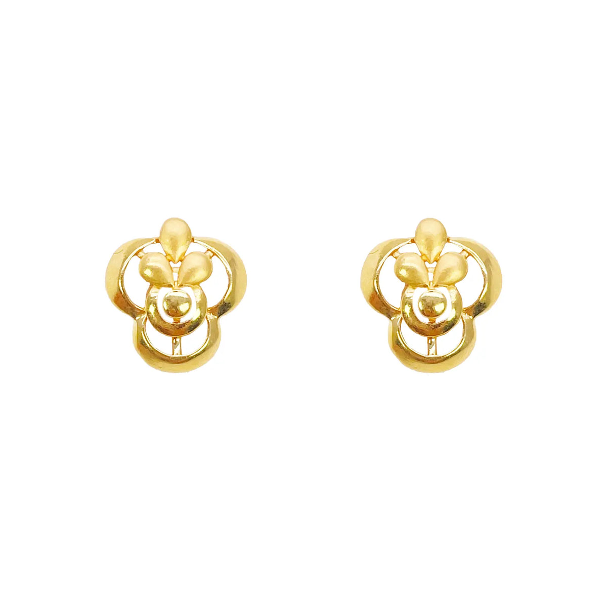 22ct Yellow Gold Floral Pendant & Stud Earring Set High Polish & Matt Finish  Gold Necklace
