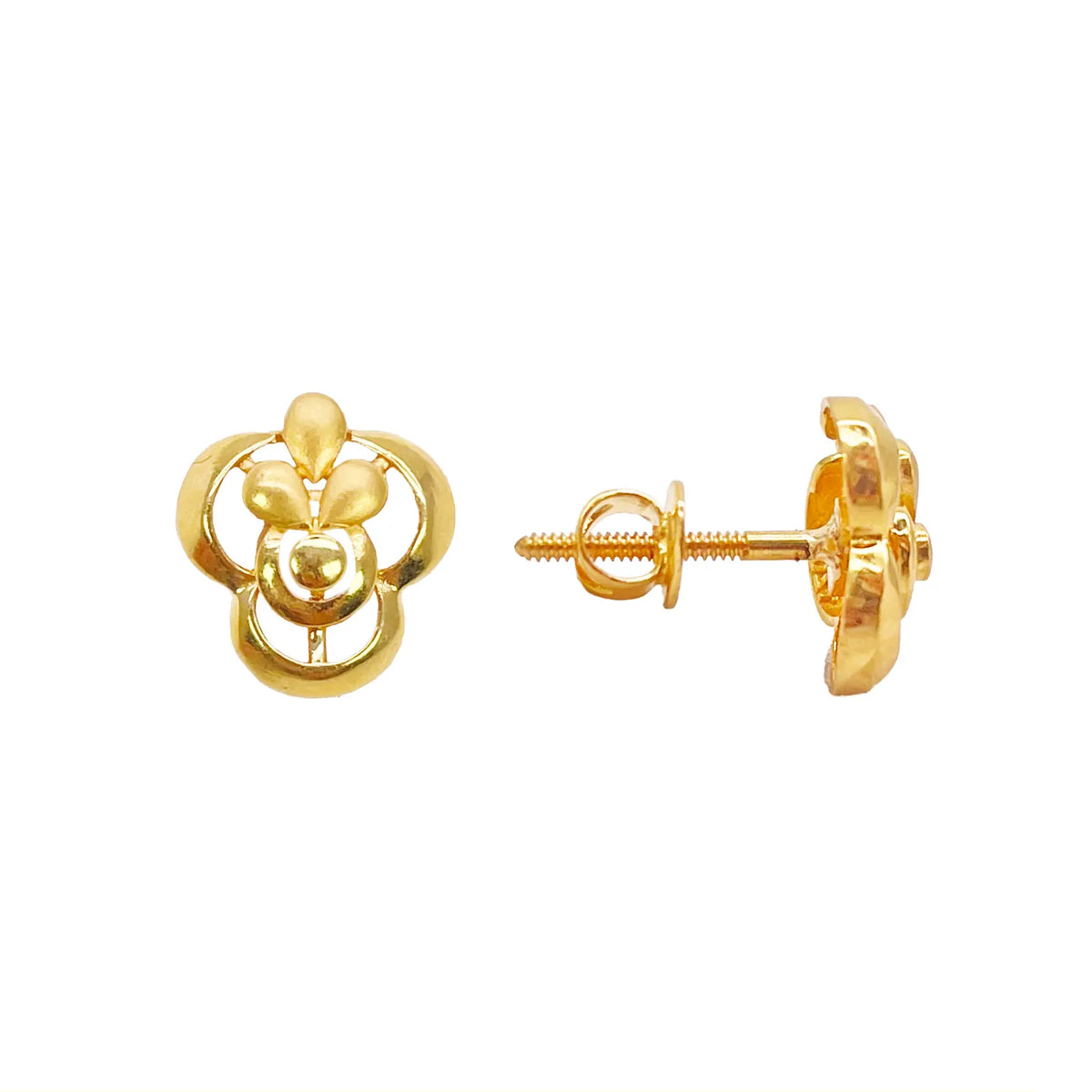 22ct Yellow Gold Floral Pendant & Stud Earring Set High Polish & Matt Finish  Gold Necklace