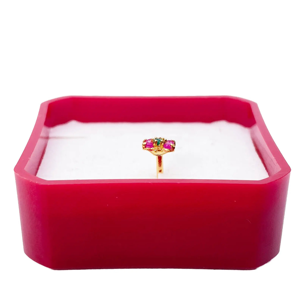 22ct Yellow Gold Floral Shaped Red & Green Gemstone Nose Pin/Stud 5.1mm Width 