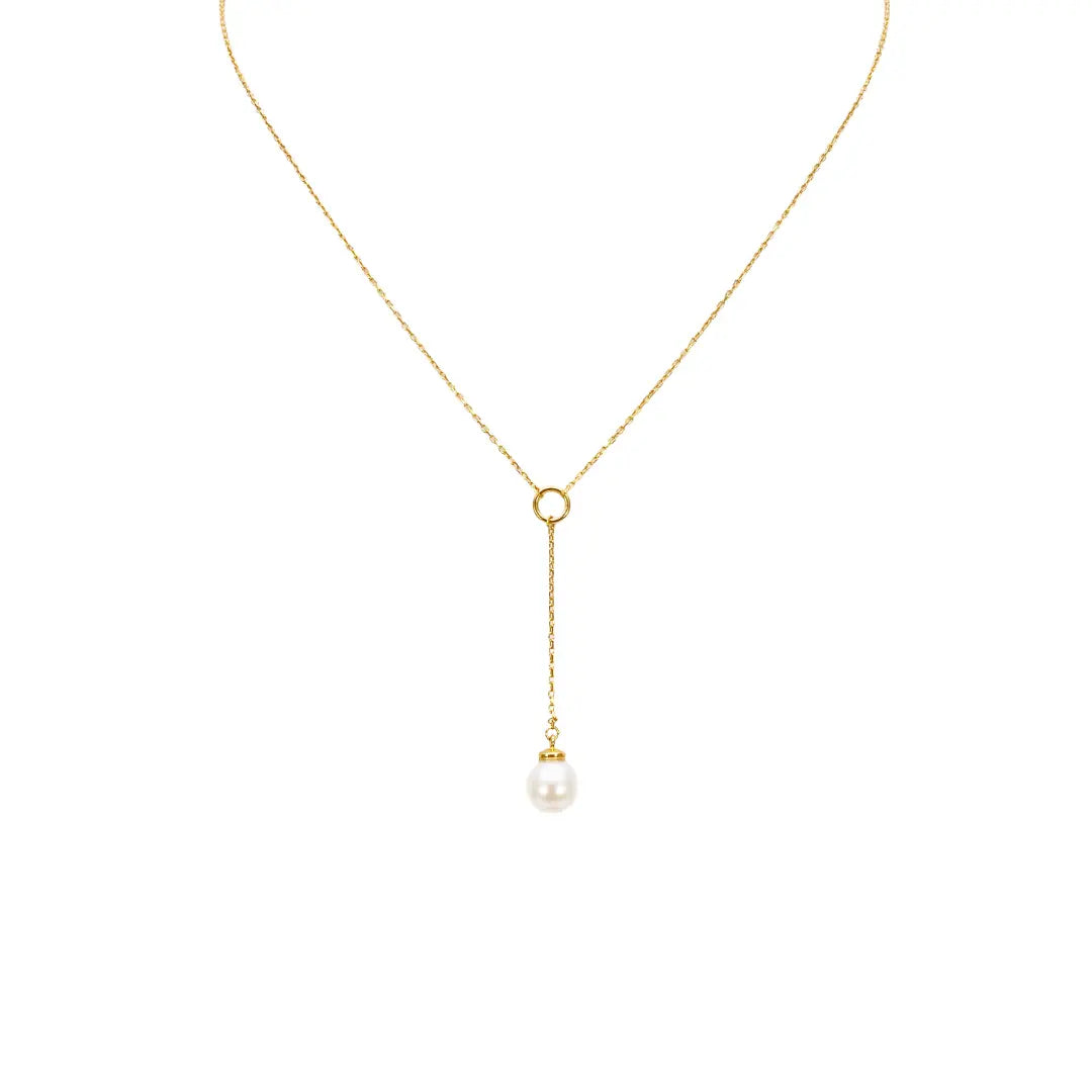 22ct Yellow Gold Freshwater Pearl Drop Chain Necklace 16 inches 