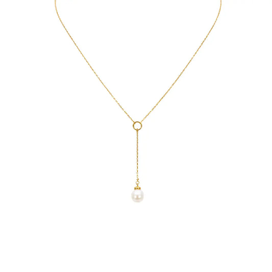 22ct Yellow Gold Freshwater Pearl Drop Chain Necklace 16 inches 