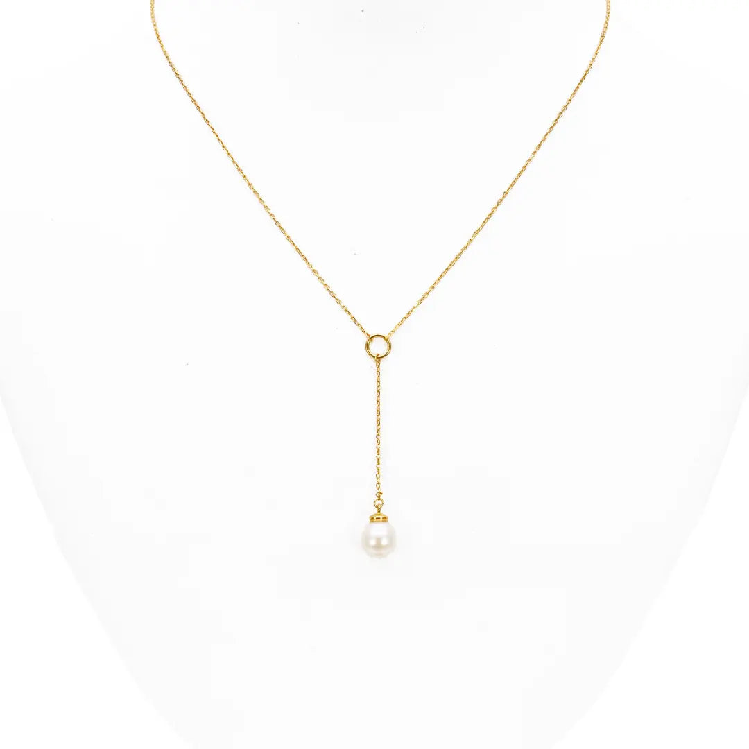 22ct Yellow Gold Freshwater Pearl Drop Chain Necklace 16 inches 