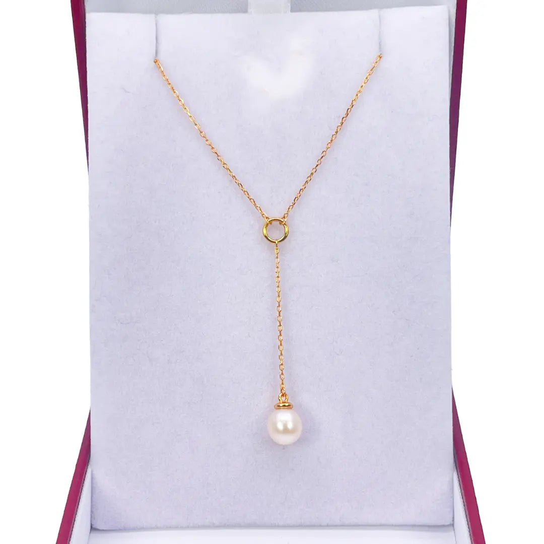 22ct Yellow Gold Freshwater Pearl Drop Chain Necklace 16 inches 