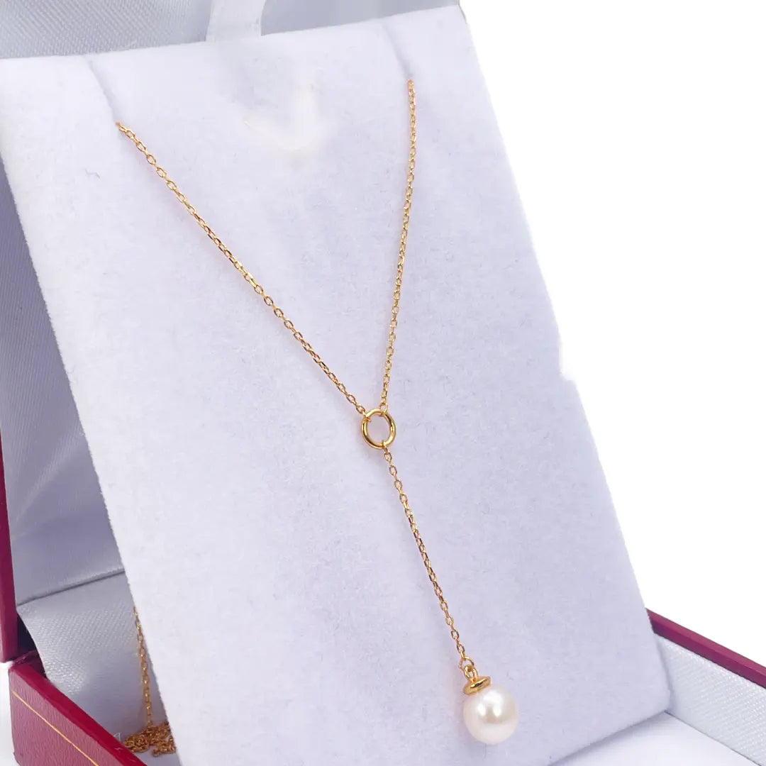 22ct Yellow Gold Freshwater Pearl Drop Chain Necklace 16 inches 