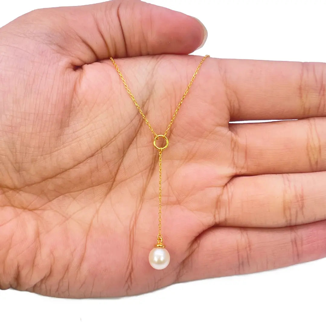 22ct Yellow Gold Freshwater Pearl Drop Chain Necklace 16 inches 