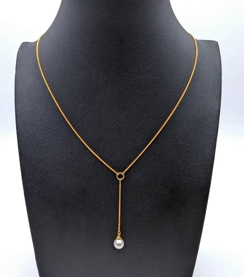 22ct Yellow Gold Freshwater Pearl Drop Chain Necklace 16 inches 