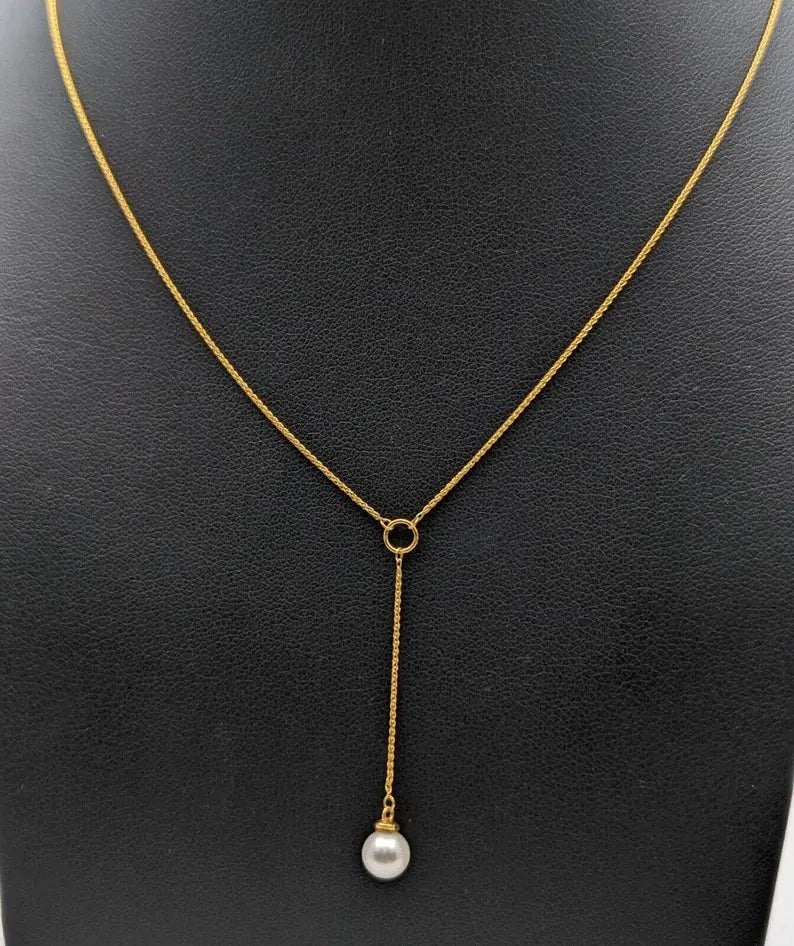 22ct Yellow Gold Freshwater Pearl Drop Chain Necklace 16 inches 