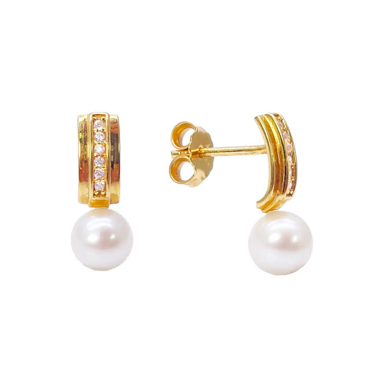 22ct Yellow Gold Freshwater Pearls Drop Stud Earrings 15.5mm Length  Gold earring