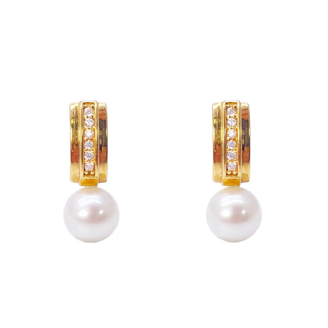22ct Yellow Gold Freshwater Pearls Drop Stud Earrings 15.5mm Length  Gold earring