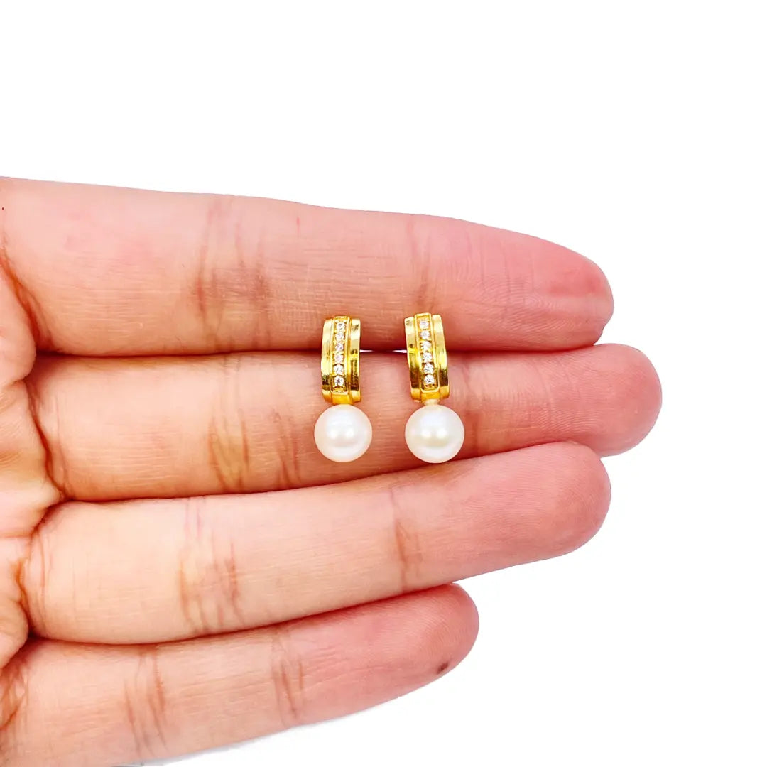 22ct Yellow Gold Freshwater Pearls Drop Stud Earrings 15.5mm Length  Gold earring