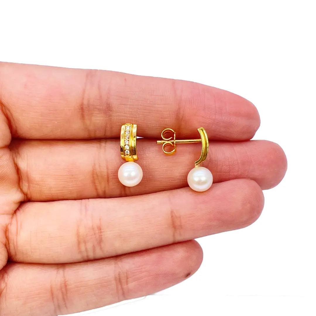 22ct Yellow Gold Freshwater Pearls Drop Stud Earrings 15.5mm Length  Gold earring