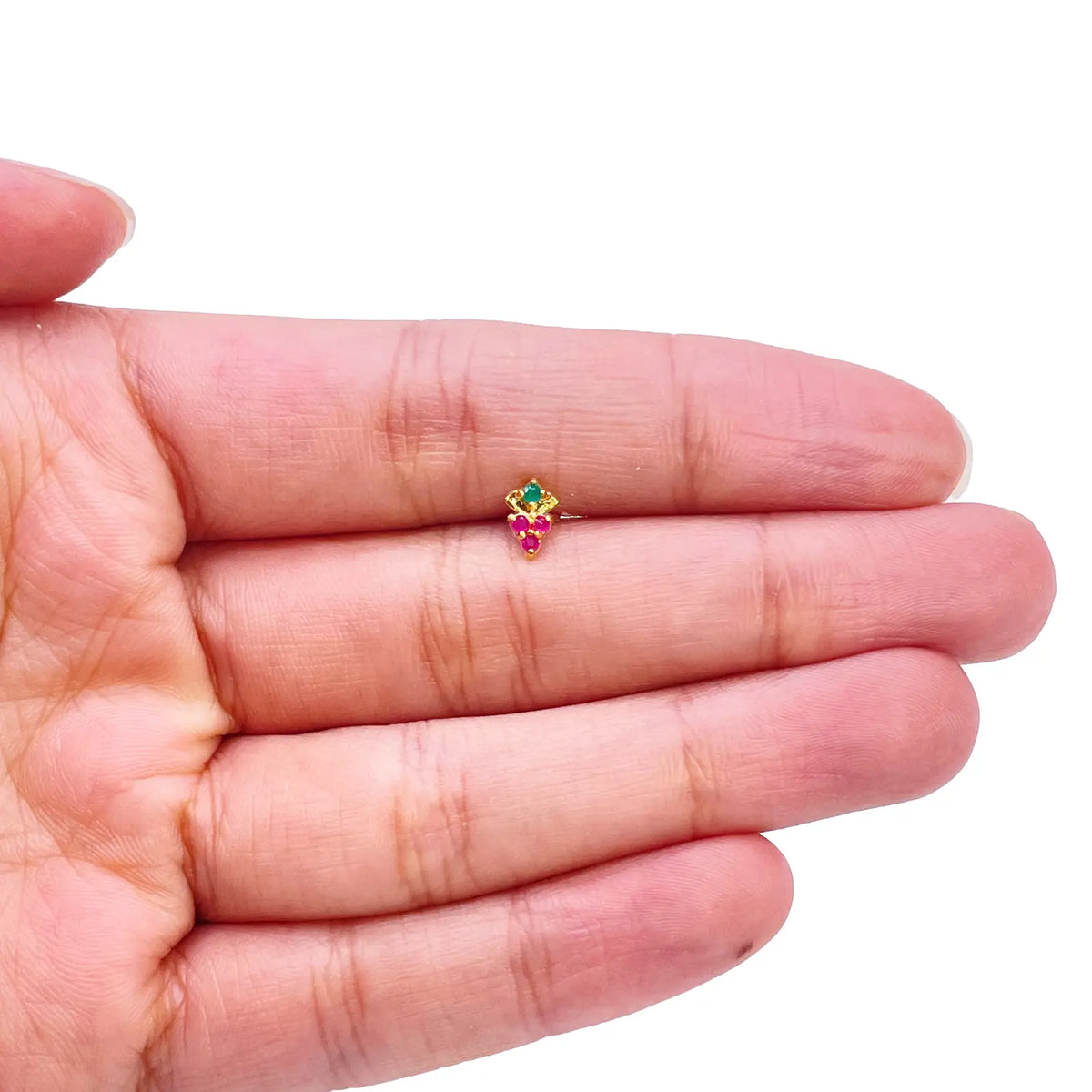 22ct Yellow Gold Fruit Red & Green Gemstone Nose Pin/Stud 4mm Width 