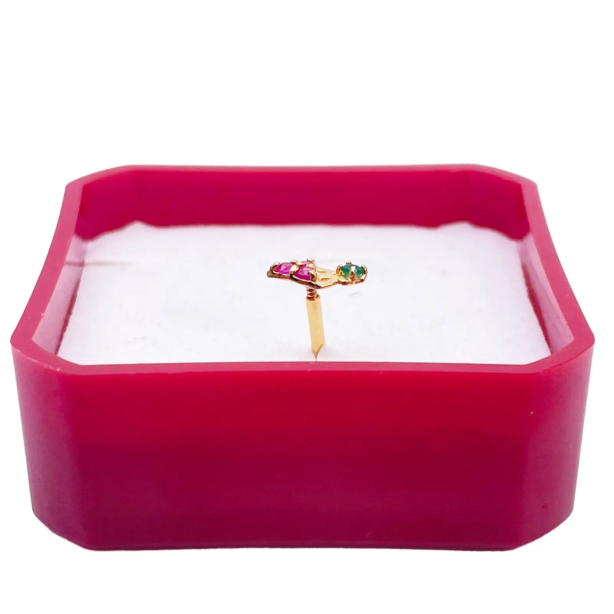 22ct Yellow Gold Fruit Red & Green Gemstone Nose Pin/Stud 4mm Width 