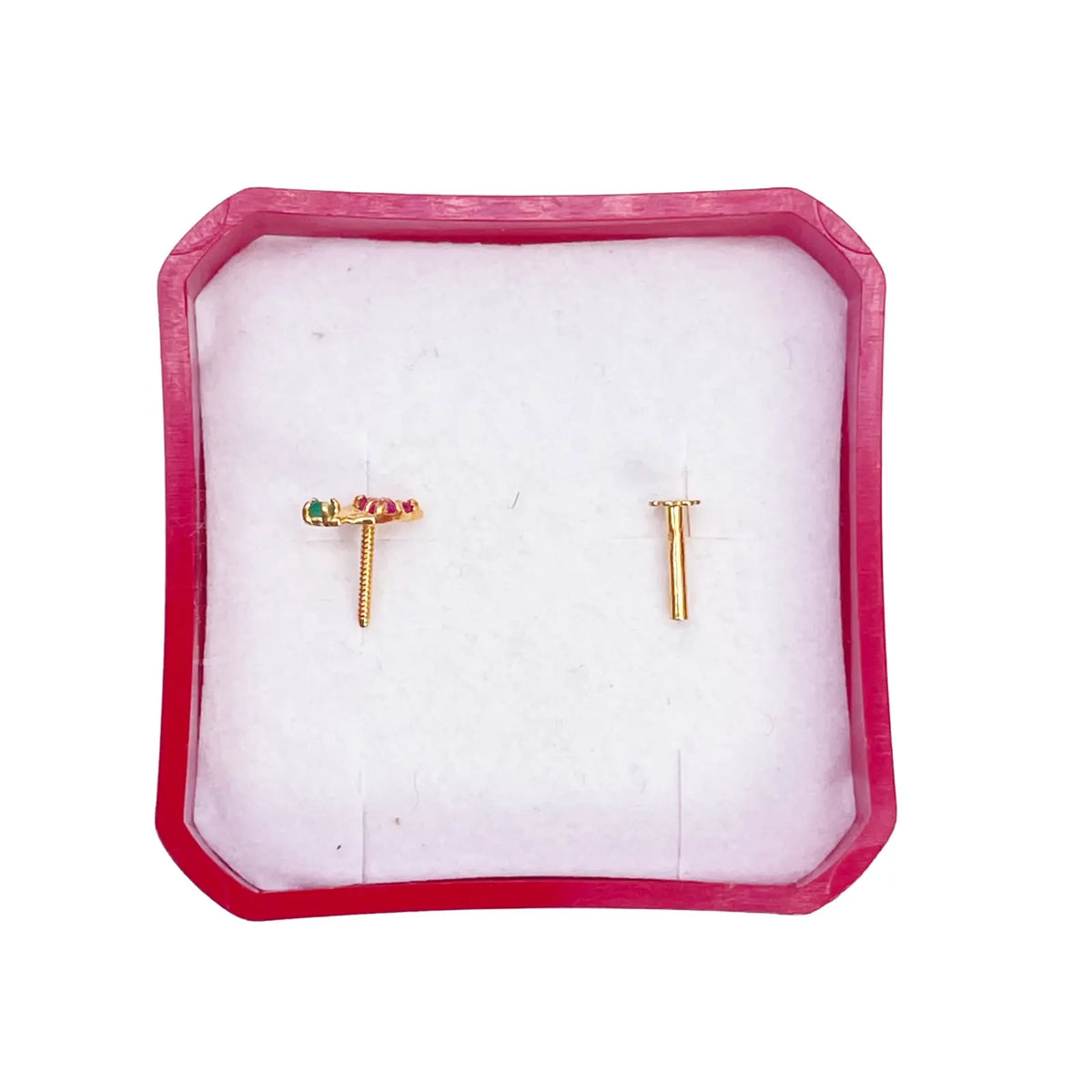 22ct Yellow Gold Fruit Red & Green Gemstone Nose Pin/Stud 4mm Width 