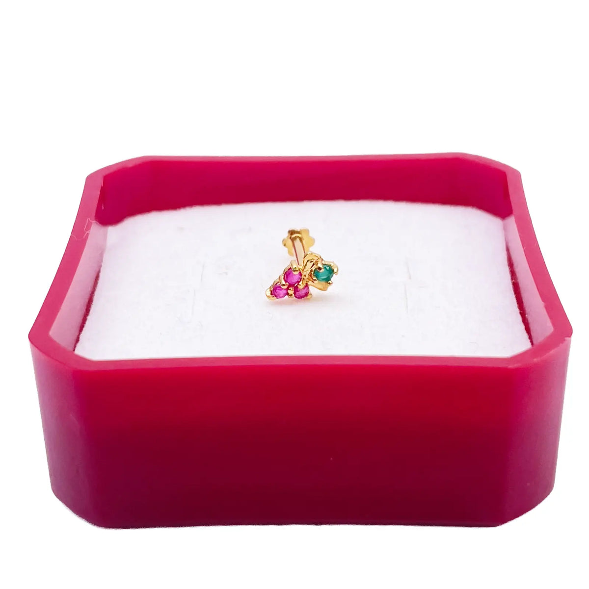 22ct Yellow Gold Fruit Red & Green Gemstone Nose Pin/Stud 4mm Width 