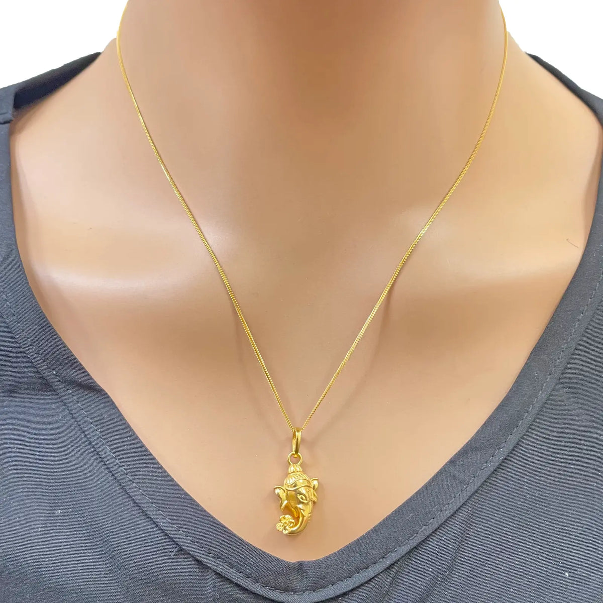 22ct Yellow Gold Ganesha Face Pendant Charm, High Polish Hindu God Head Design  Gold Pendant