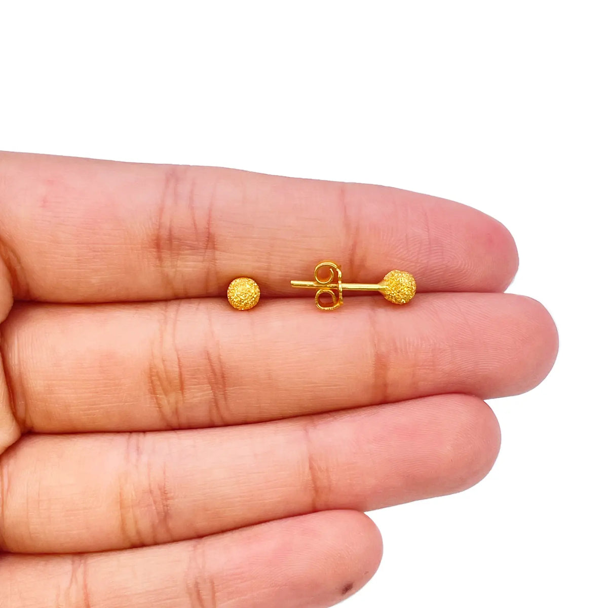22ct Yellow Gold Glitter Ball Round Stud Earrings 4mm 