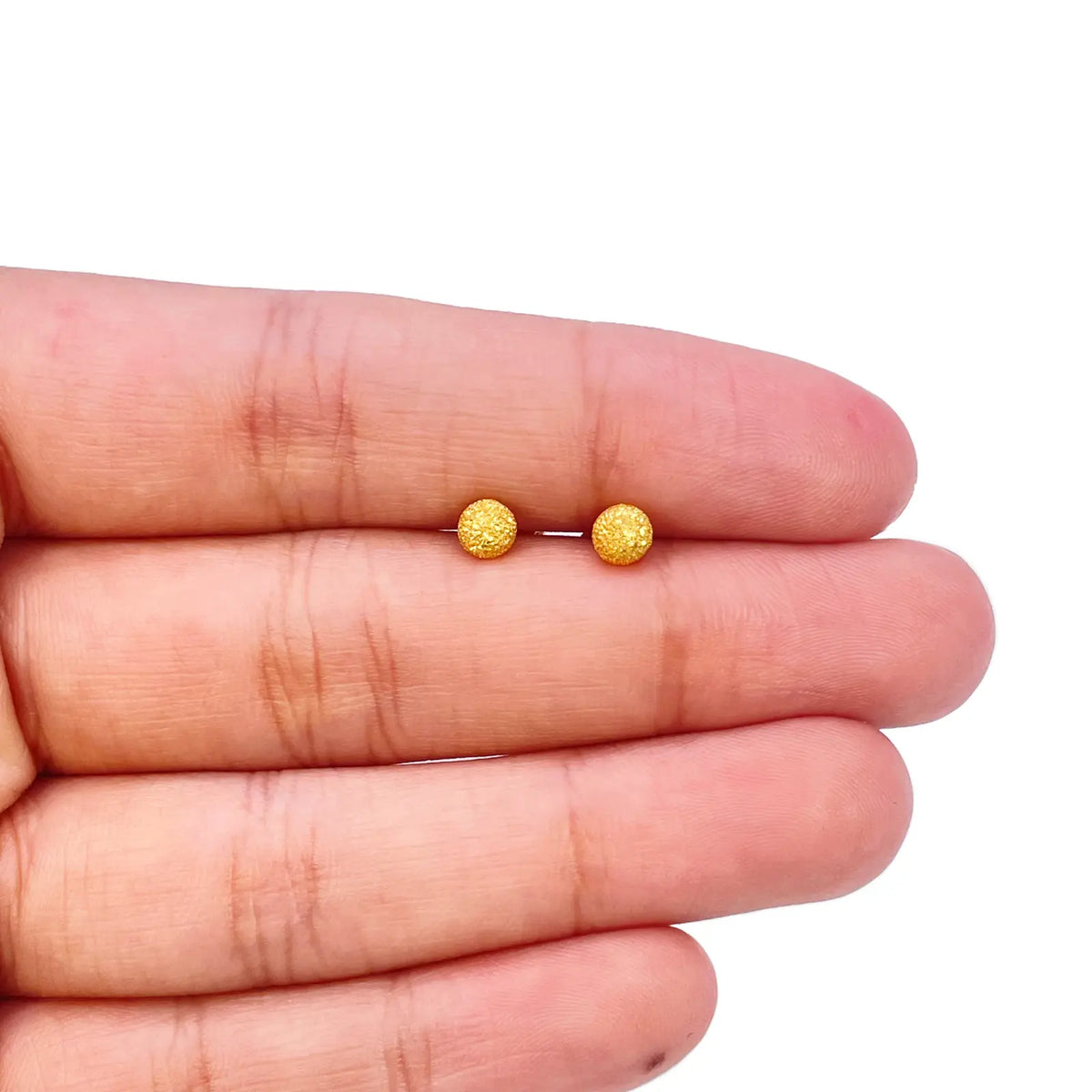 22ct Yellow Gold Glitter Ball Round Stud Earrings 4mm 