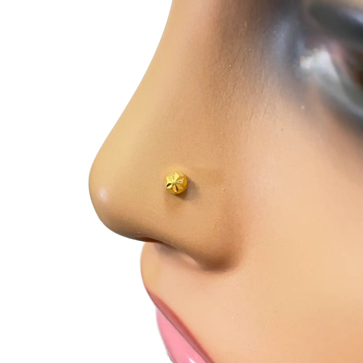 22ct Yellow Gold Gold Diamond Cut Flower Design Single Nose Stud/Pin 2.7mm Width 