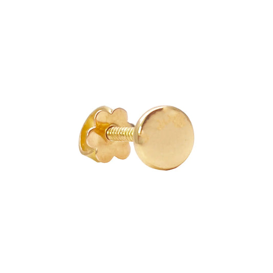 22ct Yellow Gold Handmade Unisex Flat Disk Tragus/Cartilage Single Stud Earring 