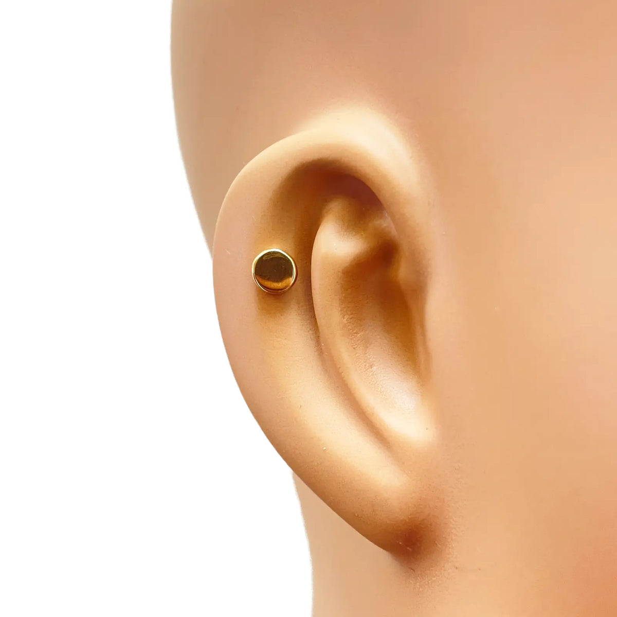 22ct Yellow Gold Handmade Unisex Flat Disk Tragus/Cartilage Single Stud Earring 