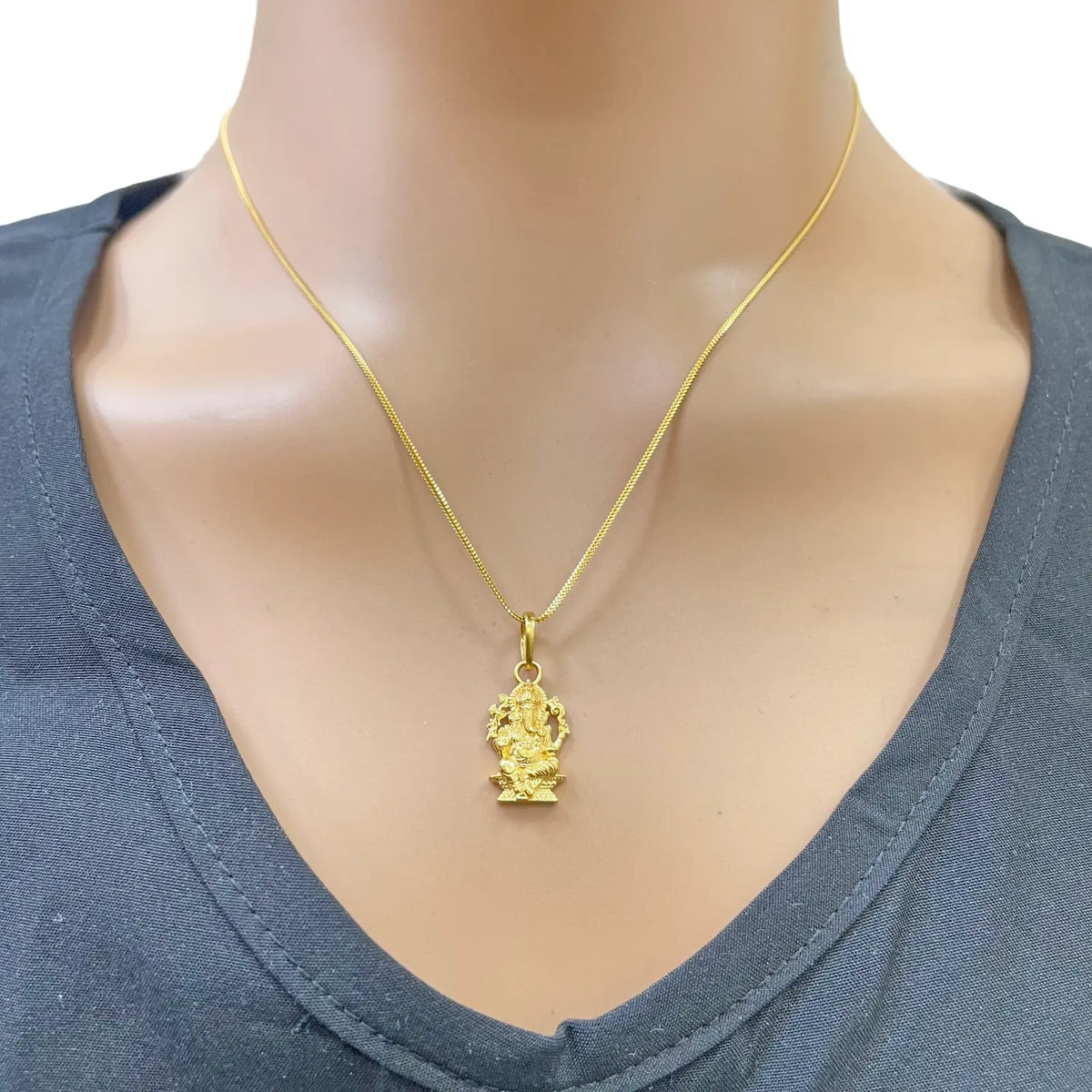 22ct Yellow Gold High Polish Ganesha Pendant 17.6x10mm  Necklace