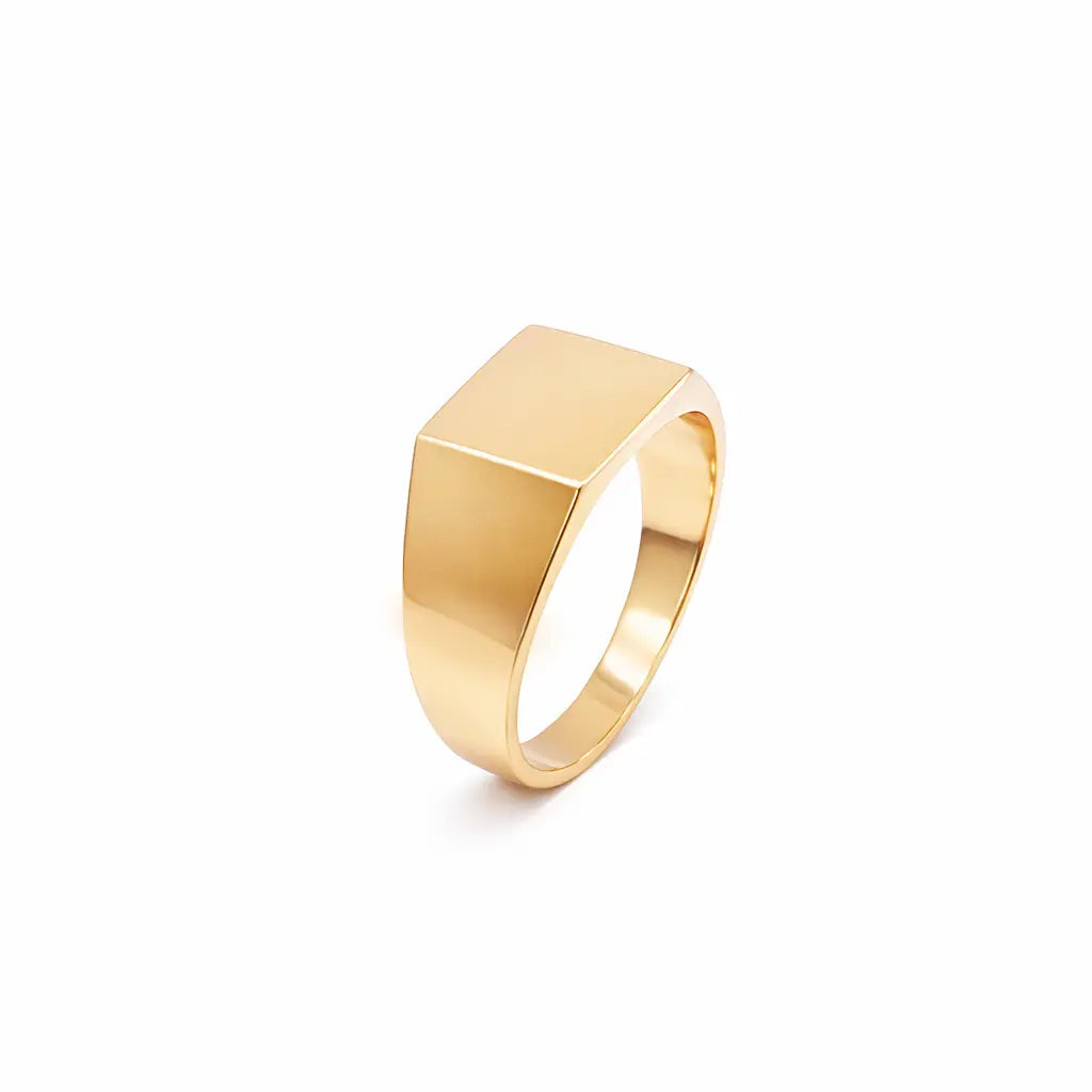 22ct Yellow Gold High Polish Square Signet Ring Plain - Size R 1/2 