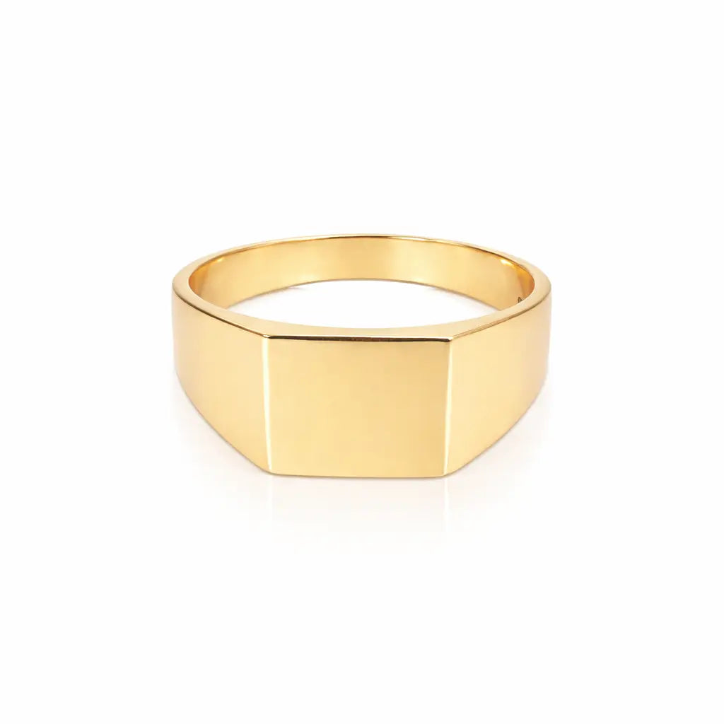 22ct Yellow Gold High Polish Square Signet Ring Plain - Size R 1/2 
