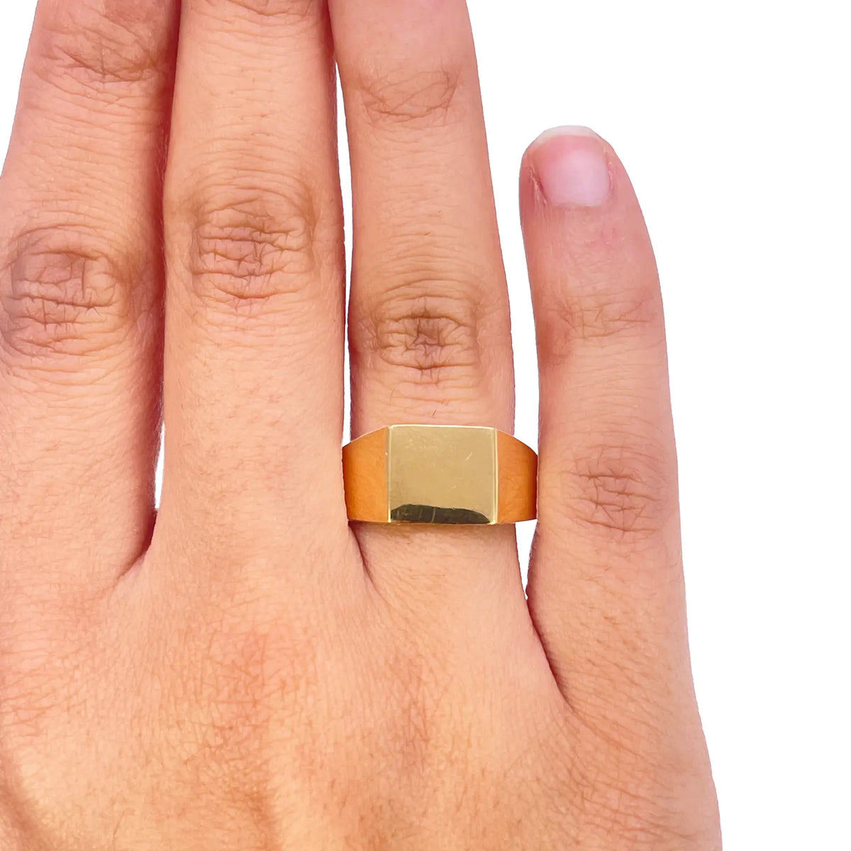 22ct Yellow Gold High Polish Square Signet Ring Plain - Size R 1/2 
