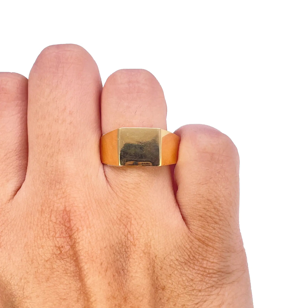 22ct Yellow Gold High Polish Square Signet Ring Plain - Size R 1/2 