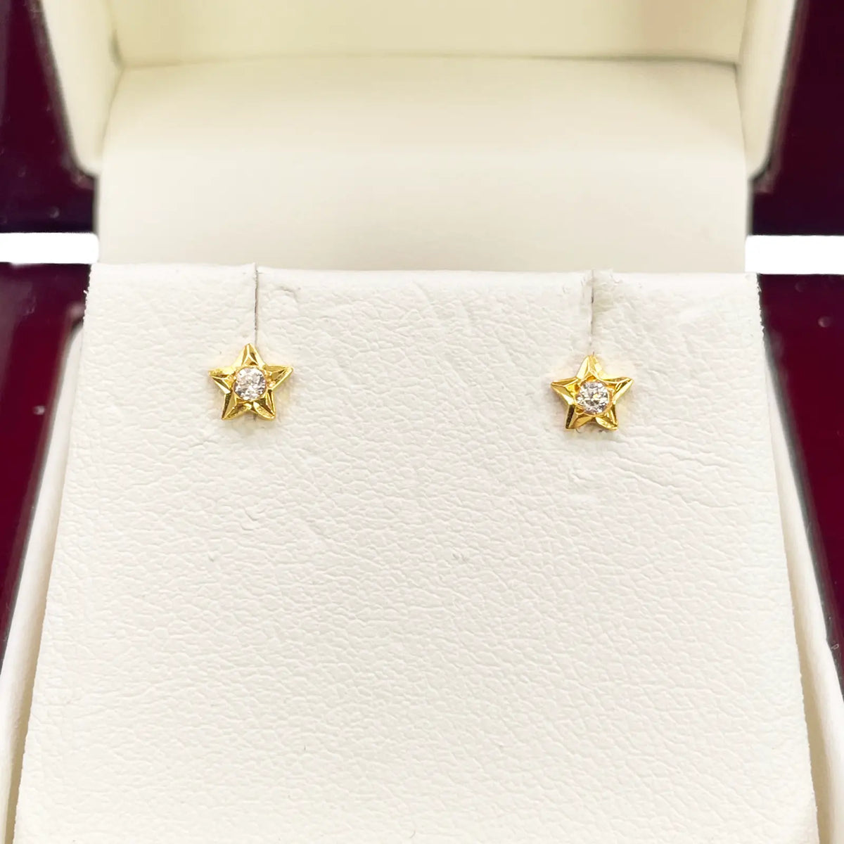 22ct Yellow Gold High Polished Cubic Zirconia Small Star Children's Earrings 4mm Width 
