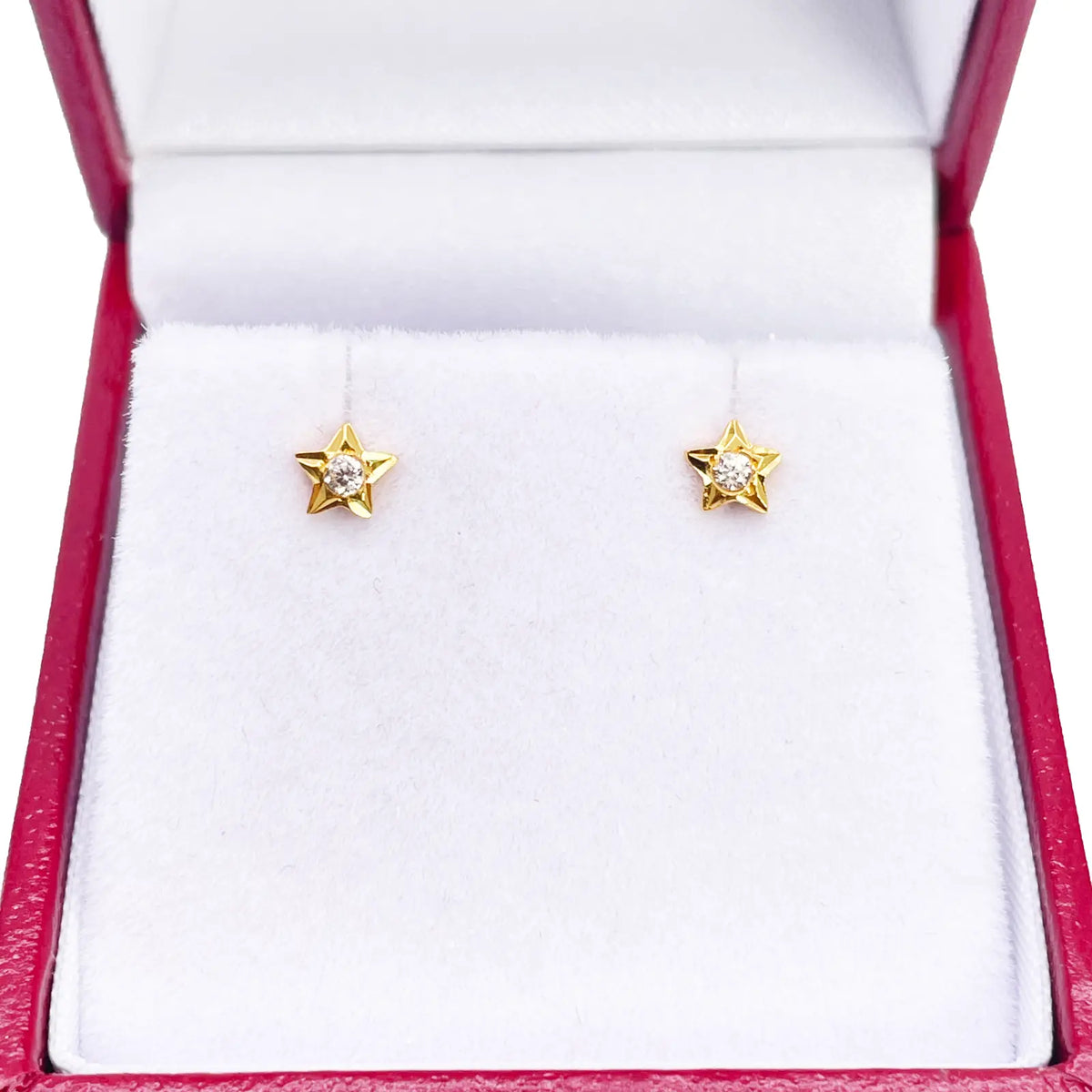 22ct Yellow Gold High Polished Cubic Zirconia Small Star Children's Earrings 4mm Width 