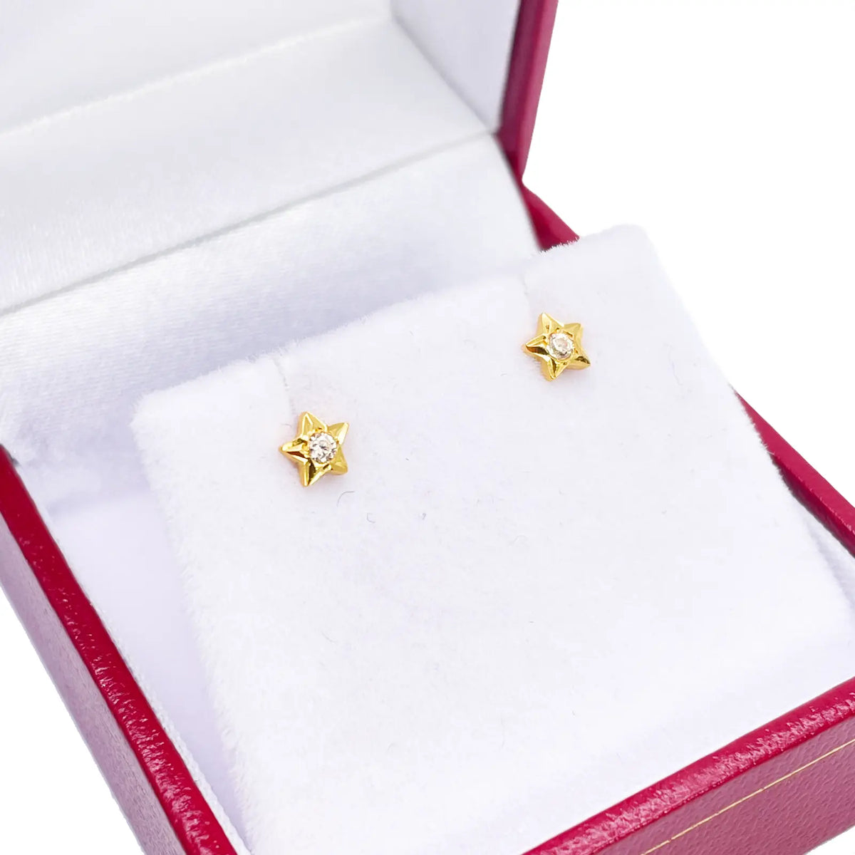 22ct Yellow Gold High Polished Cubic Zirconia Small Star Children's Earrings 4mm Width 