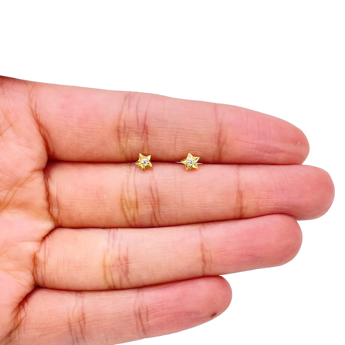 22ct Yellow Gold High Polished Cubic Zirconia Small Star Children's Earrings 4mm Width 